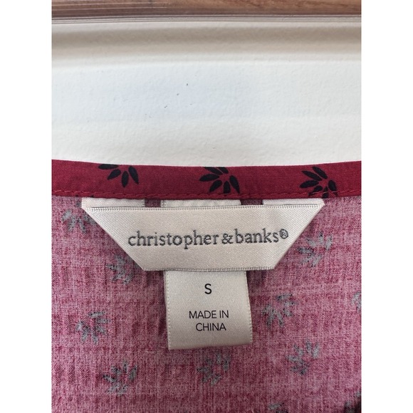Christopher & Banks Womens Small Red Botanical Print Square Neck 3/4 Sleeve Top - Picture 3 of 5